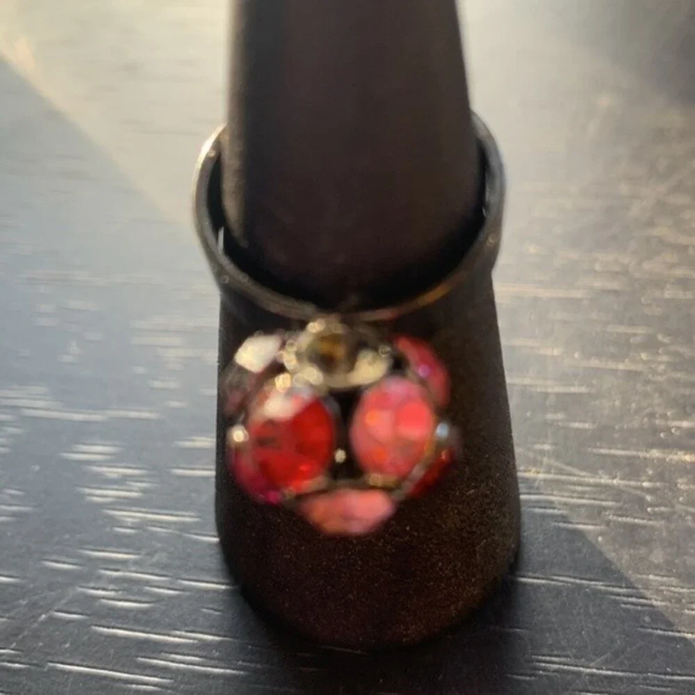 Vintage Pink Rhinestone Ball Ring Size 7 1/2